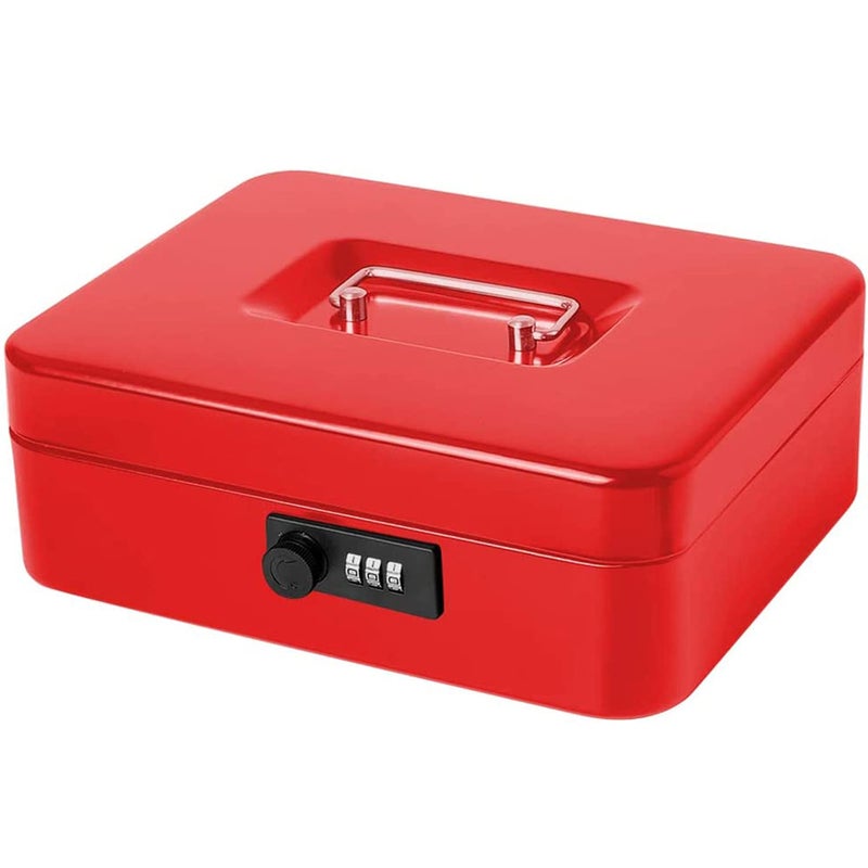 Jssmst Large Cash Box with Combination Lock â€“ Durable Metal Cash Box with Money Tray Red(9.8 x 7.9 x 3.5), SM-CB07003L - Image 1